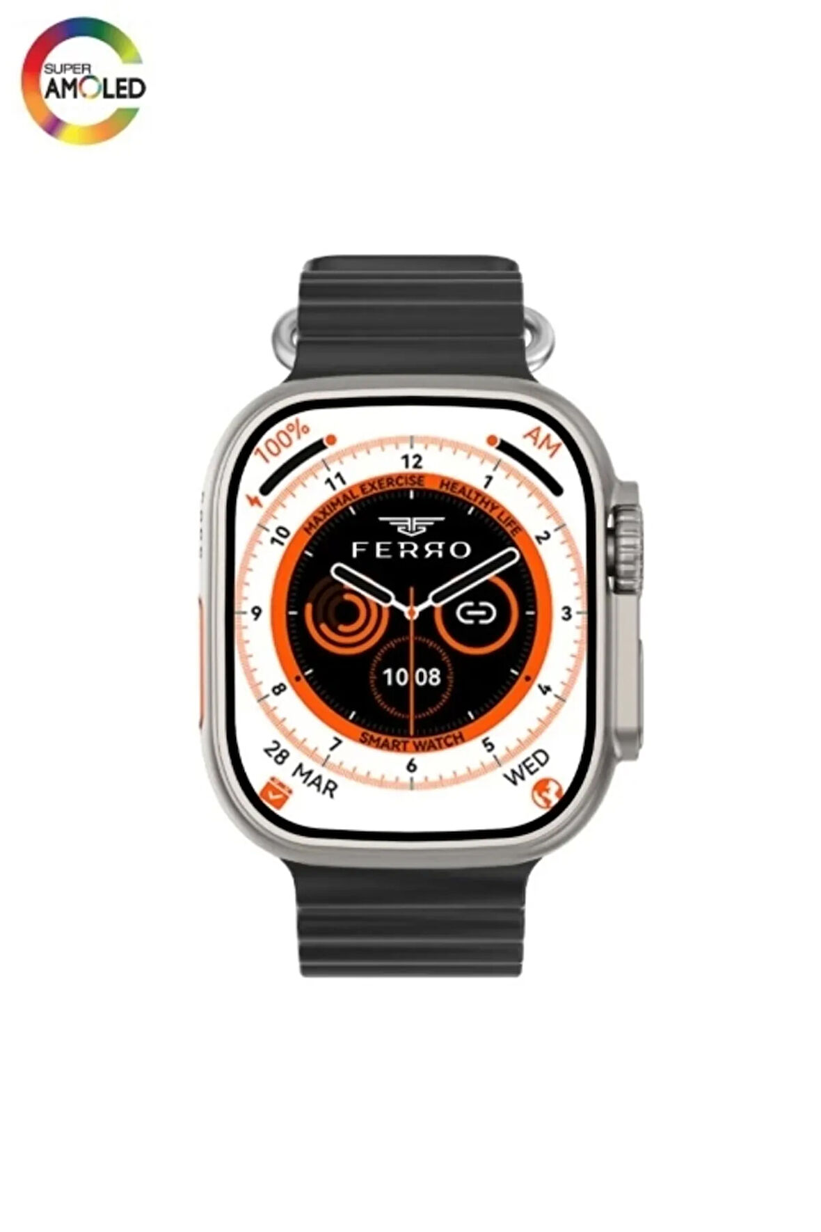 FSW1116 Siyah Kasa Unisex 49mm Yeni Sürüm AMOLED Ekran Akıllı Kol Saati