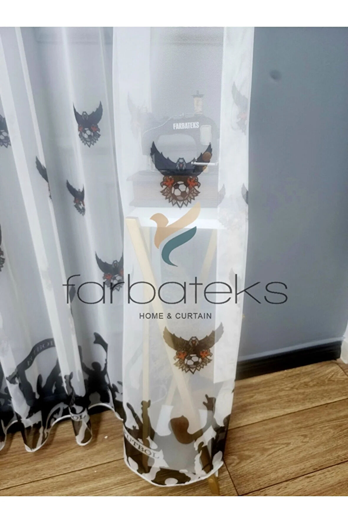 Bjk Karakartal Taraftar Siyah Beyaz 3Kat Pileli Tül Perde