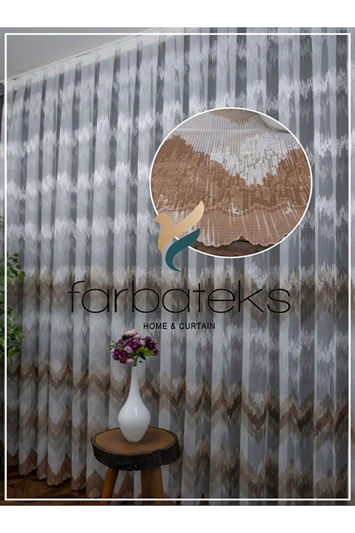 Harmony Zikzak Desen Bej Vizon Kahve Renkli Tasarım 3Kat Pileli Tül Perde