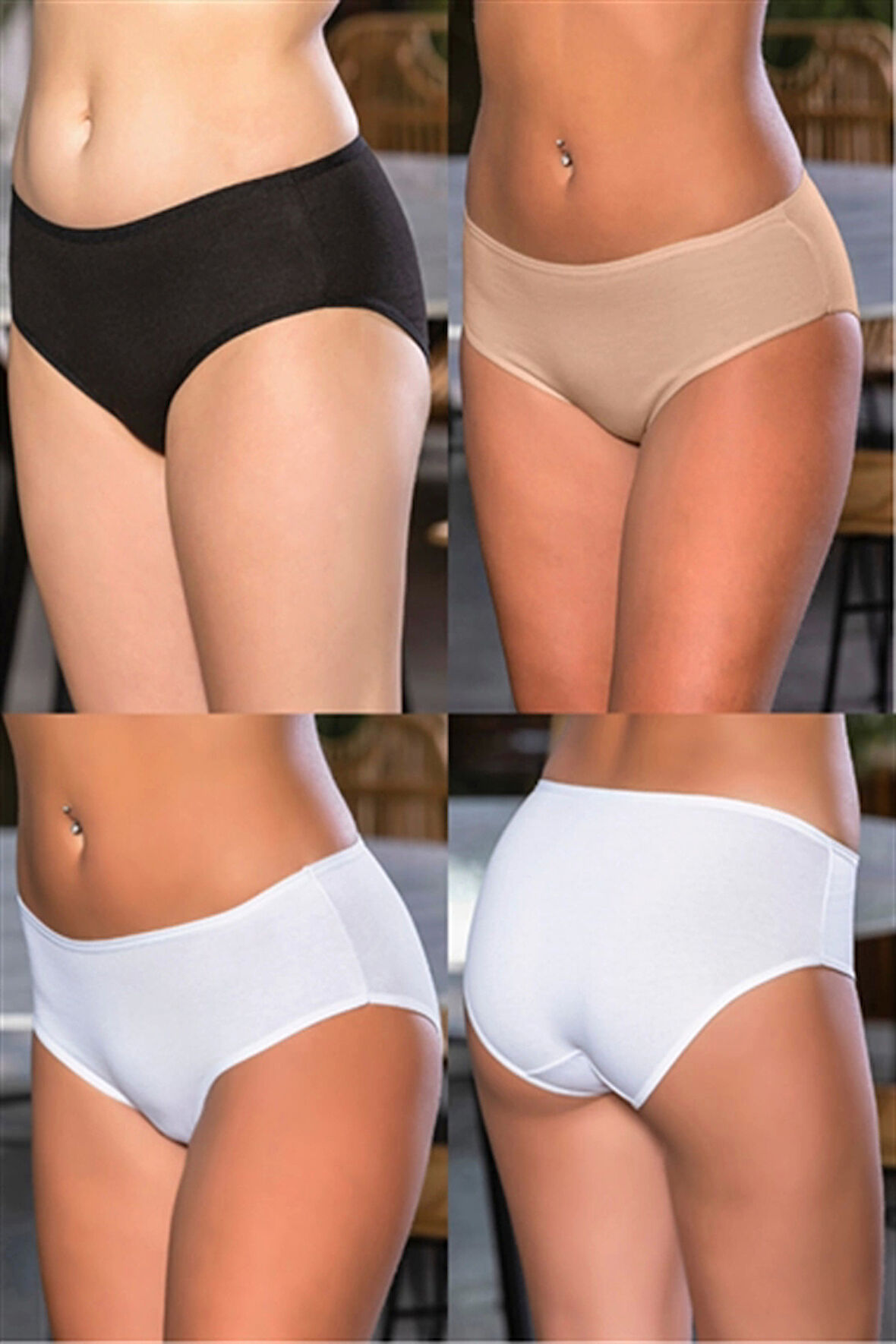 Pamuklu Yüksek Bel Slip Külot (karışık) Siyah-beyaz-ten (brf2966)