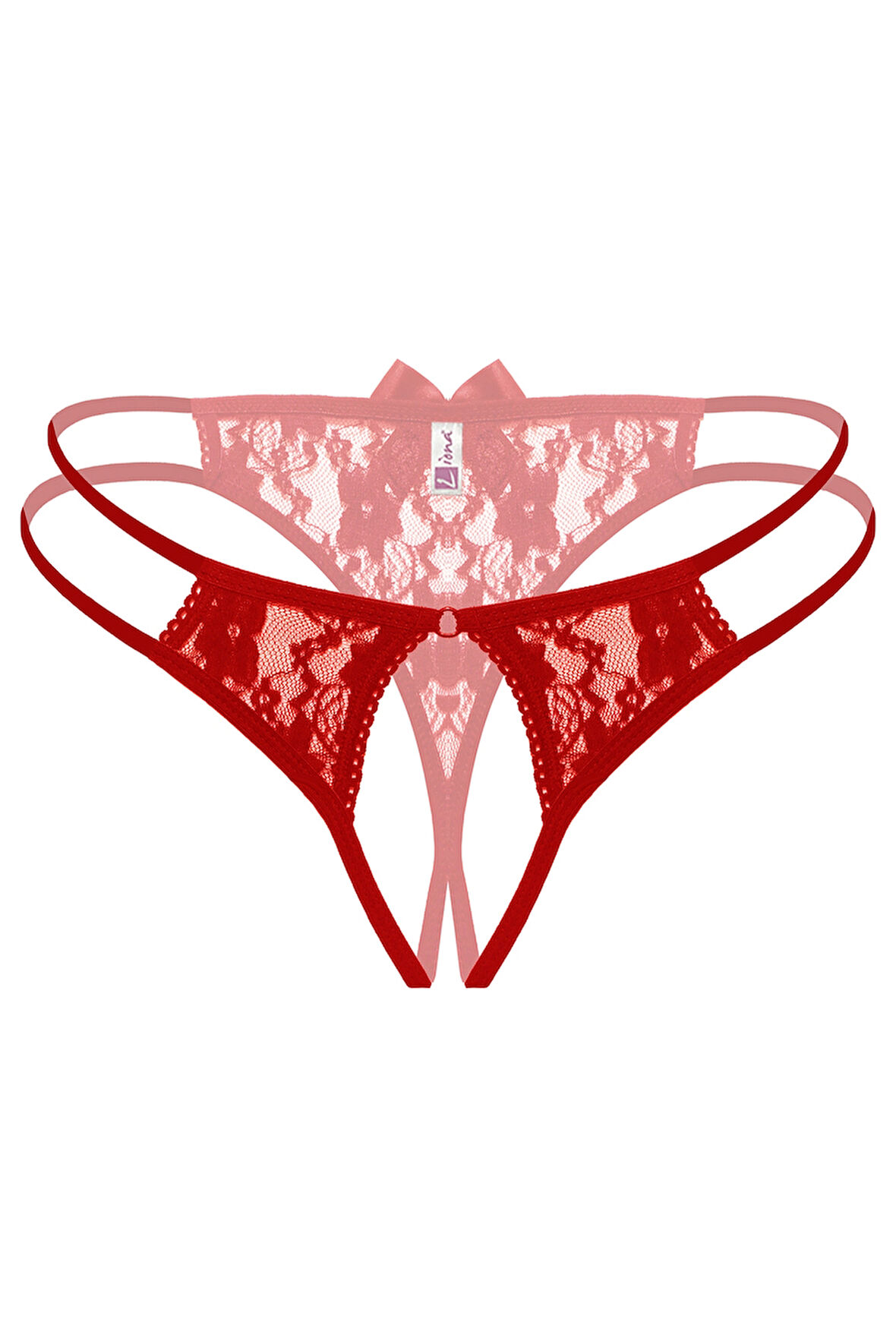 Azze  Kırmızı Dantelli Önü Açık  Külot