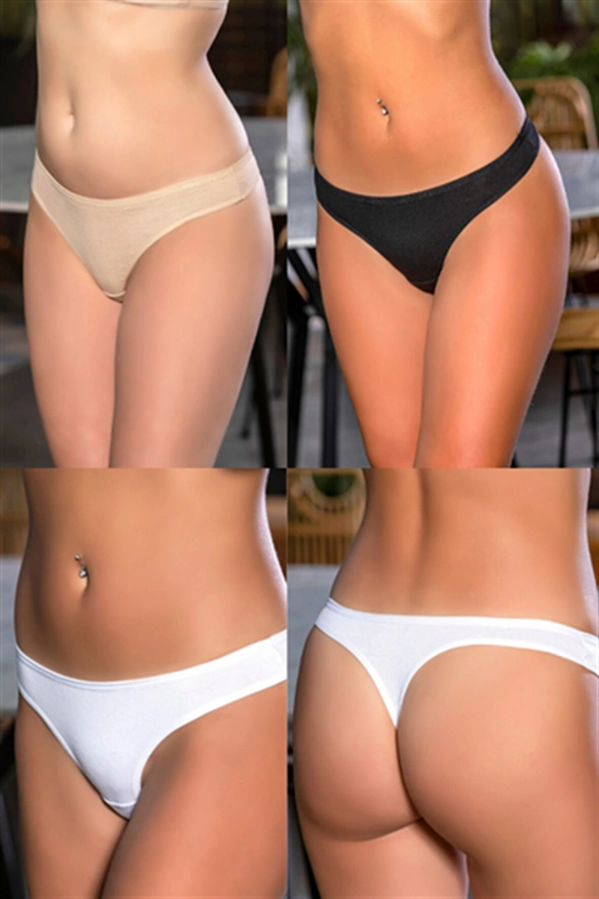 Pamuklu String (karışık) Siyah-beyaz-ten (brf2962)