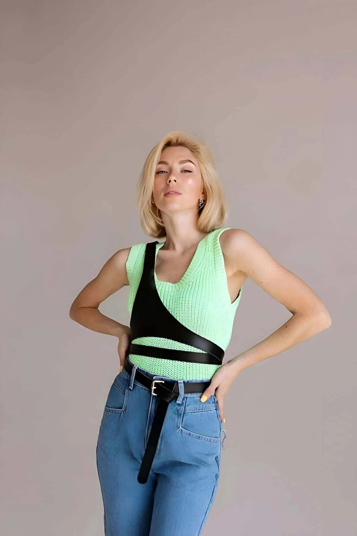 Üçgen Giysi Göğüs Kemeri, Tek Omuzdan Askılı Deri Harness - Brf1120