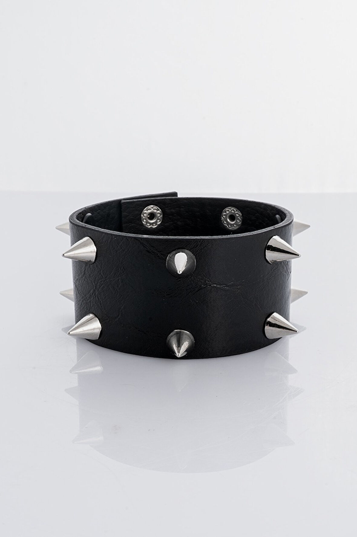 Double Spike Suni Deri Bileklik