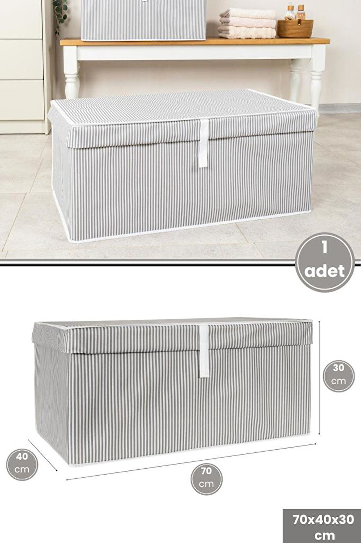 Mega Plus Kutu Hurç, Yorgan Yastık Çarşaf Dolapiçi Düzenleyici Mukavva Destekli (70x40cm) 1 Adet Gri