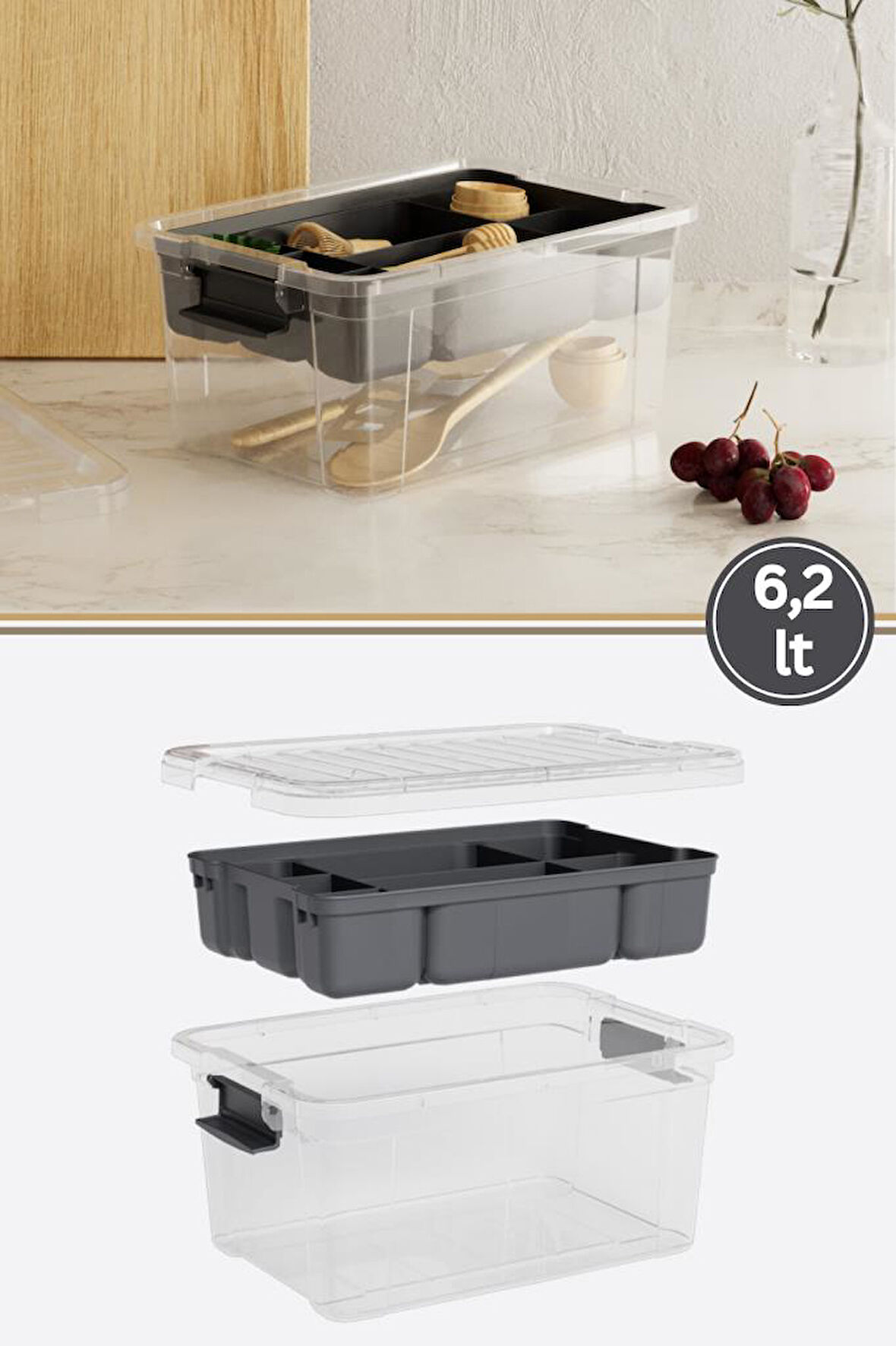 Flora Kilitli Bölmeli Saklama Kutusu, Bujiteri Takı İlaç Dikiş İp Kaşık Hırdavat Organizer 6,25 Litre
