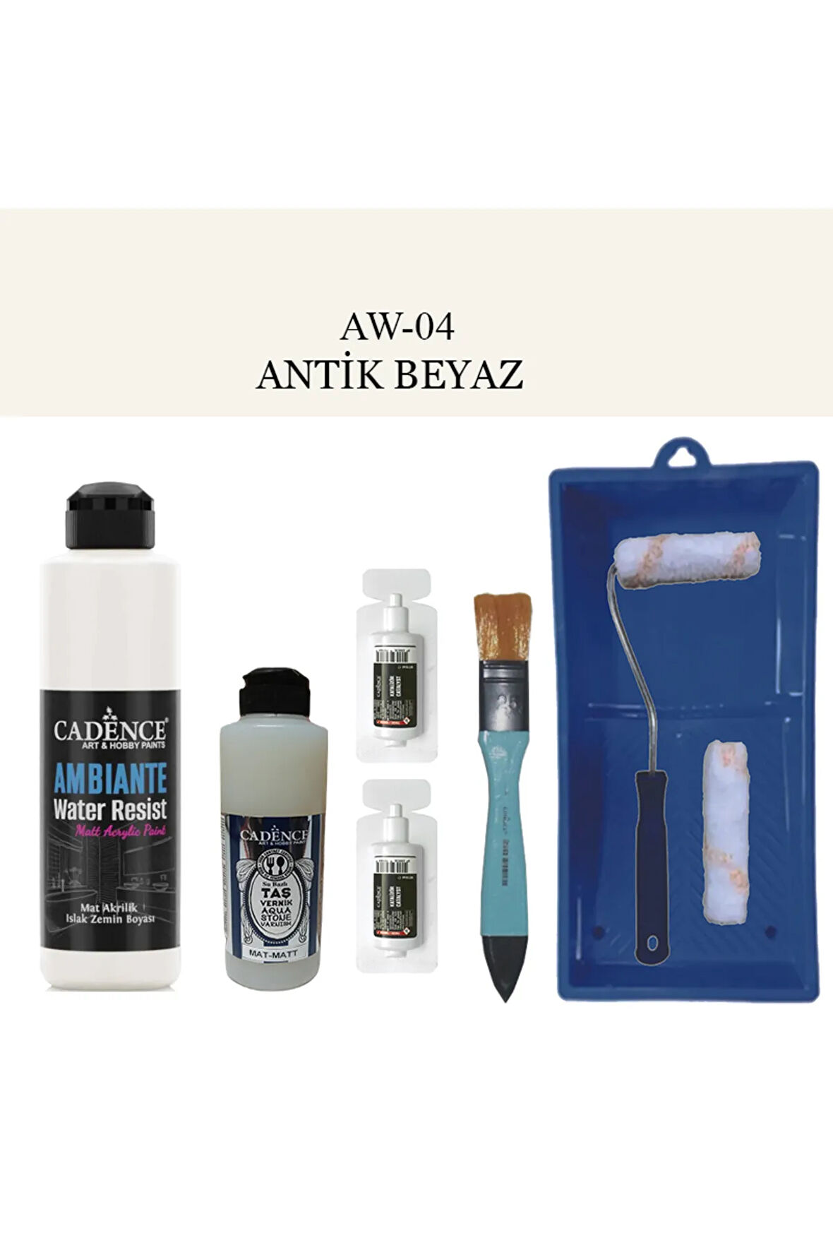 Fayans Tezgah-Ambiente Islak Zemin Aw-04 Antik Beyaz 250Ml Katalizör 20Gr Taş Vernik Mat 120 RuloSet