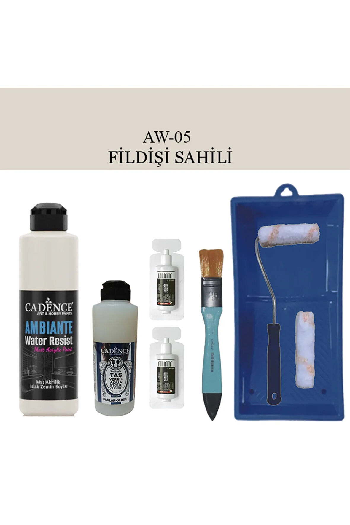 Fayans Tezgah-Ambiente Islak Zemin Aw-05 Fildişi Sahili  250Ml Katalizör 20Gr Taş Vernik 120 RuloSet