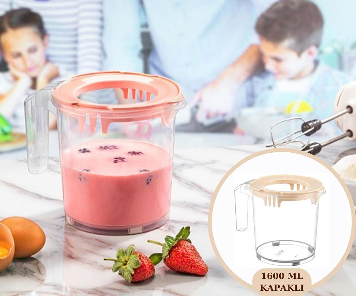 Flosoft Kapaklı Ölçülü Mikser Kabı 1600 ml