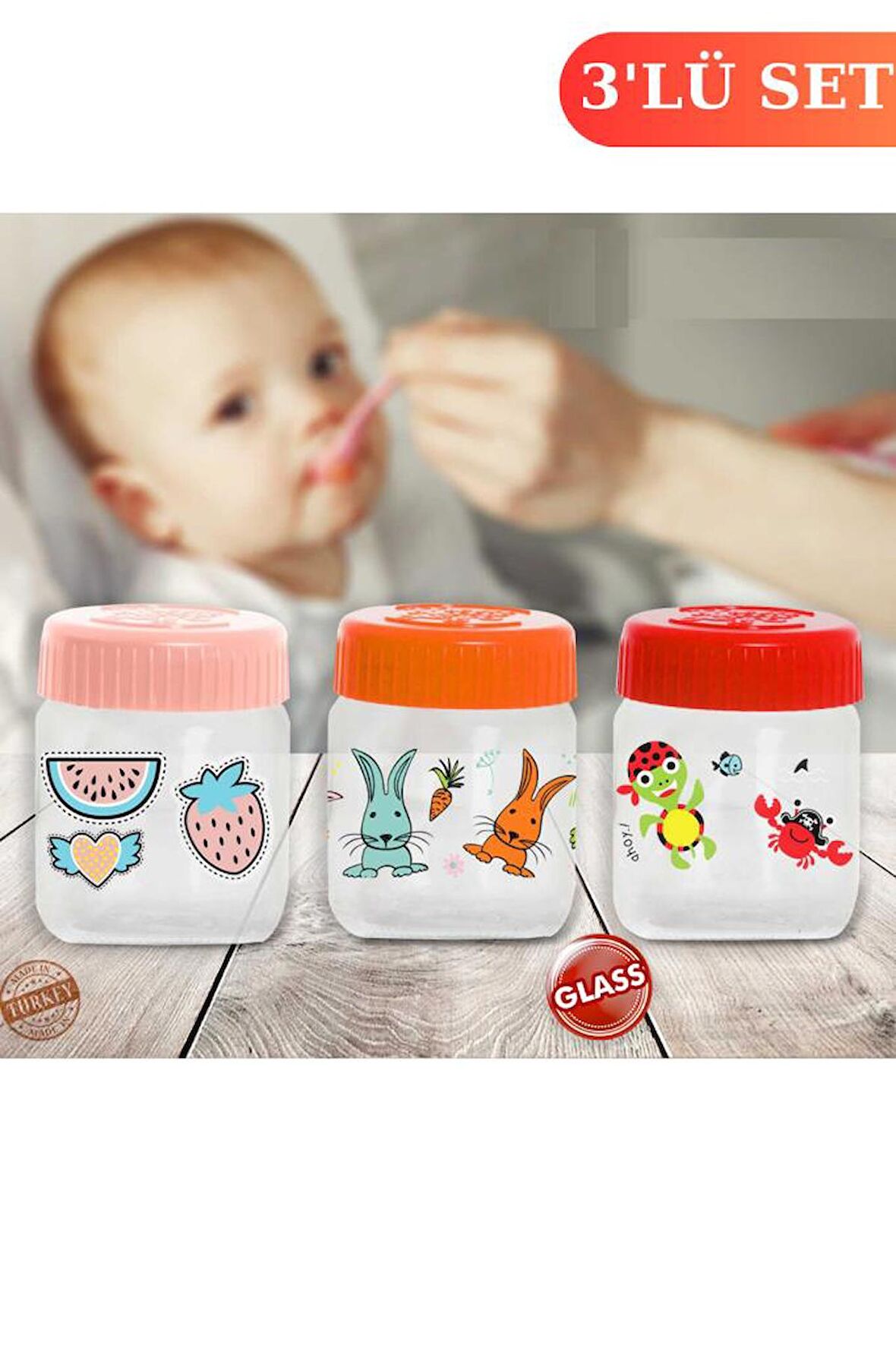 Flosoft Bebek Cam Mama Yoğurt Kavanozu Kapaklı 3’lü Set 200 Ml x 3 ADET