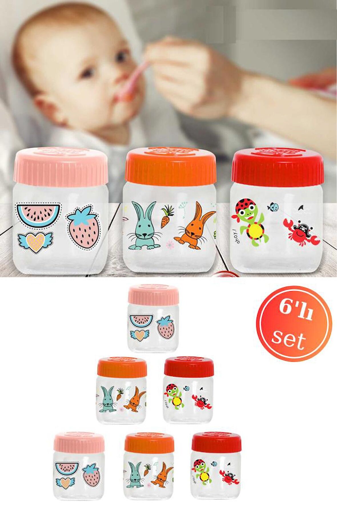 Flosoft Bebek Cam Mama Yoğurt Kavanozu Kapaklı 6’lı Set (200 Ml x 6 ADET)