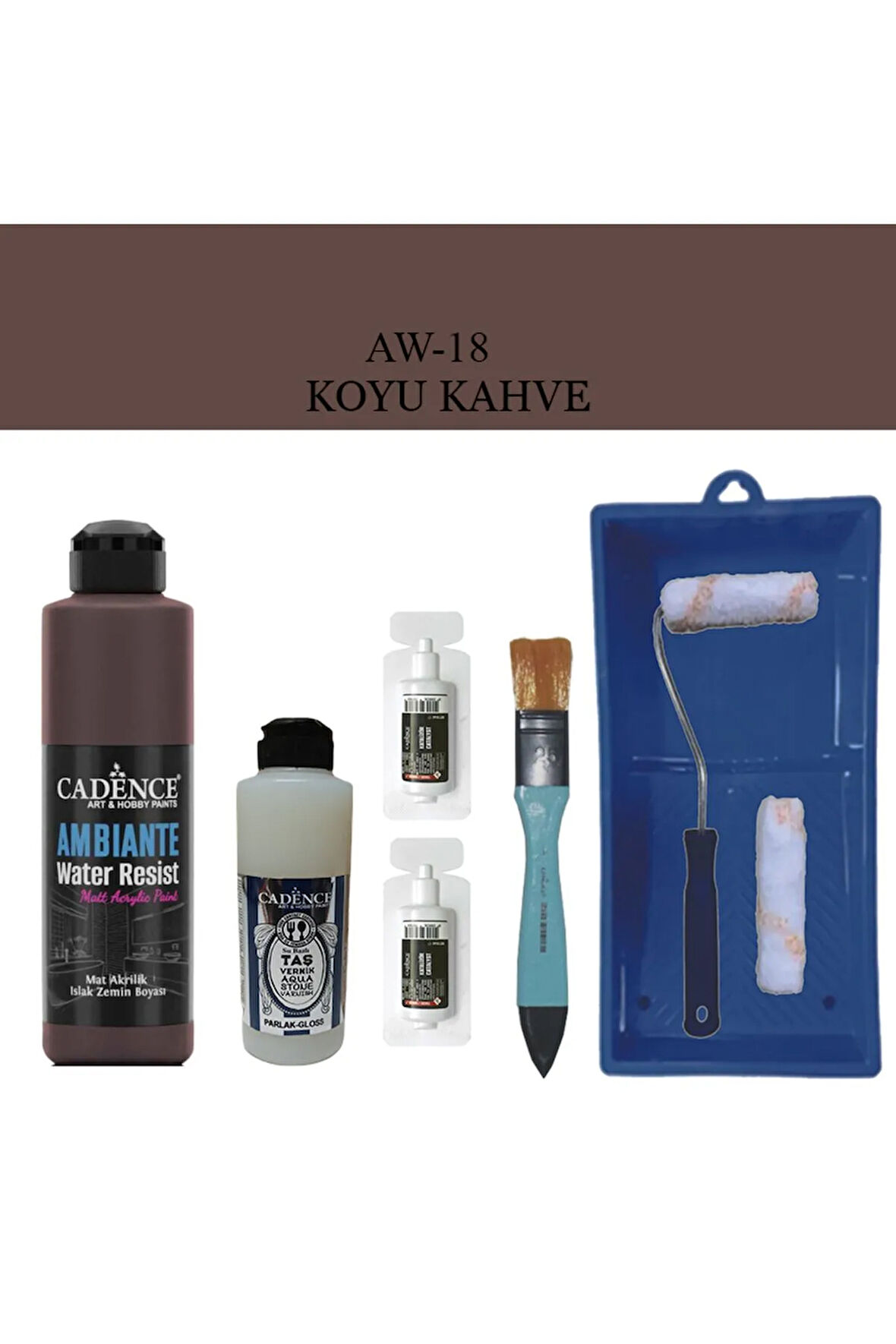 Fayans Tezgah B-Ambiente Islak Zemin Aw-18 K.Kahve 250Ml Katalizör 20Gr Taş Vernik 120 SatenRuloSet