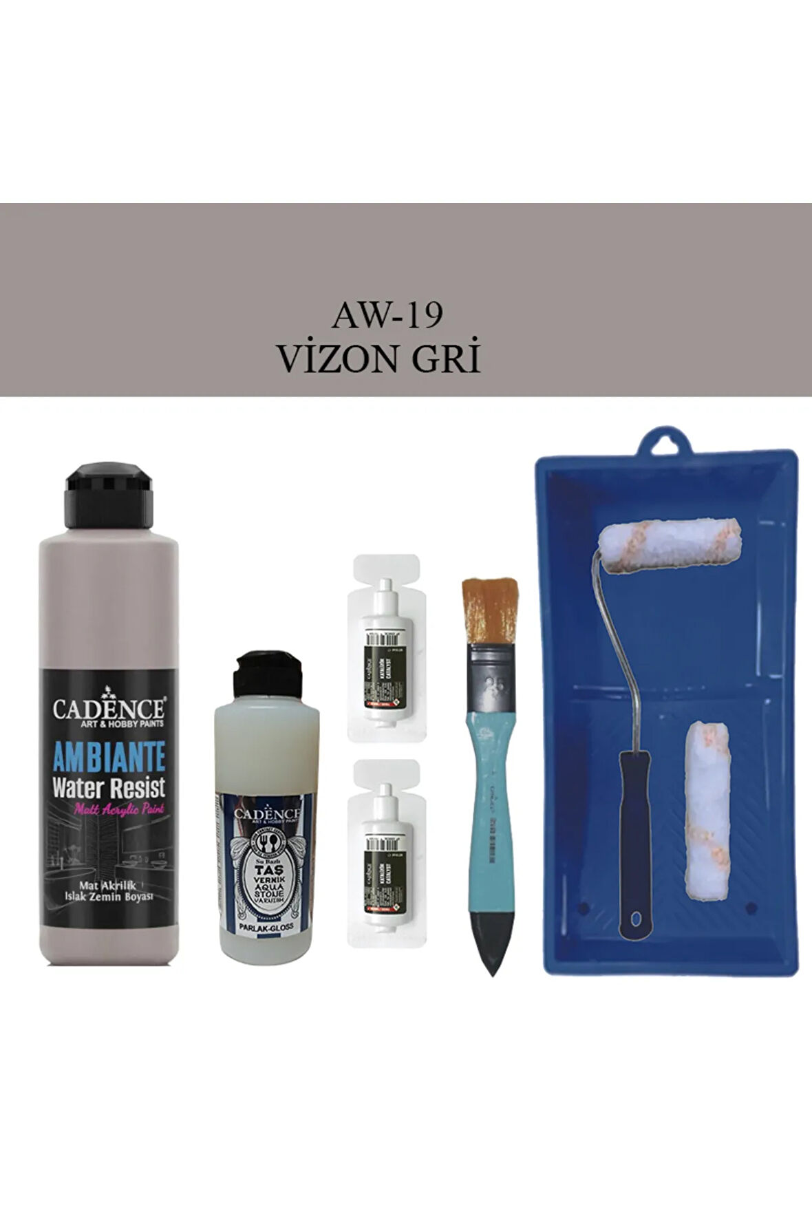 Fayans Tezgah B-Ambiente Islak Zemin Aw-19 VizonGri 250Ml Katalizör 20Gr Taş Vernik 120 SatenRuloSet