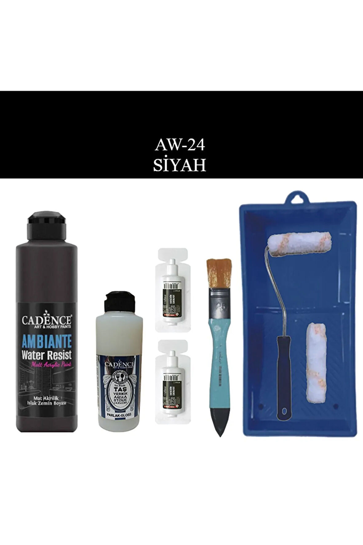 Fayans Tezgah B-Ambiente Islak Zemin Aw-24 Siyah 250Ml Katalizör 20Gr Taş Vernik 120 Saten Rulo Set