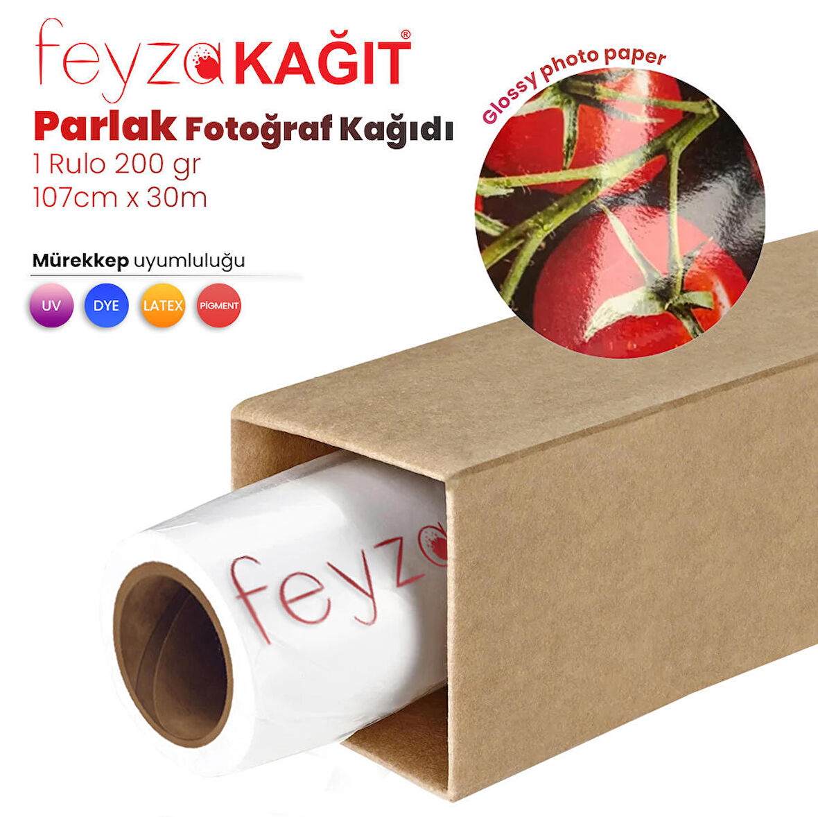 Feyza Kağıt® Microporous (Glossy) Parlak Fotoğraf Kağıdı Waterprof 200gr 107cm x30mt (1 Rulo)