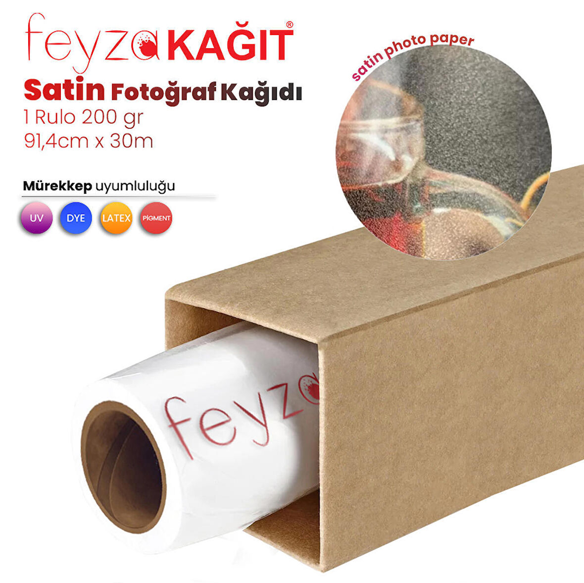 Feyza Kağıt® Microporous (Satin) Yarı Mat Fotoğraf Kağıdı Waterprof 200gr 91,4cm x30mt(1 Rulo)