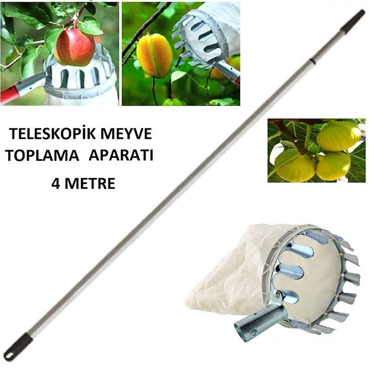 Meyve Toplama Aparatı Sepeti Çap 16 cm 4 Metre Teloskopik Saplı