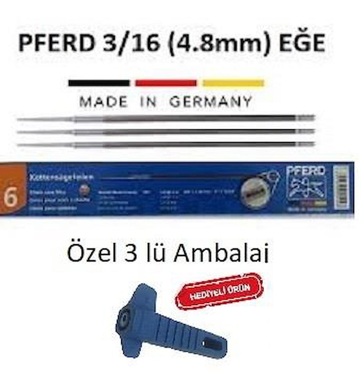 Pferd 3/16 (4.8mm) Motorlu Testere Eğesi Orta 3lü Paket