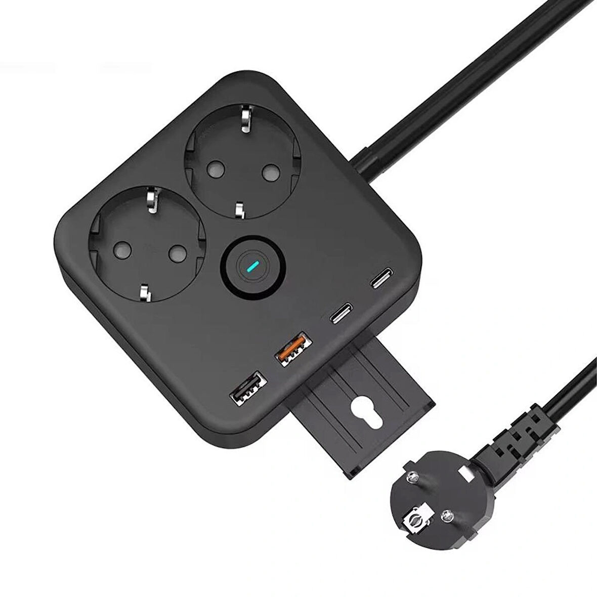 2 Prizli 2 USB Girişli Duvar Tipi Anahtarlı Priz – 3680W Güç, 16A, USB Şarj Özellikli