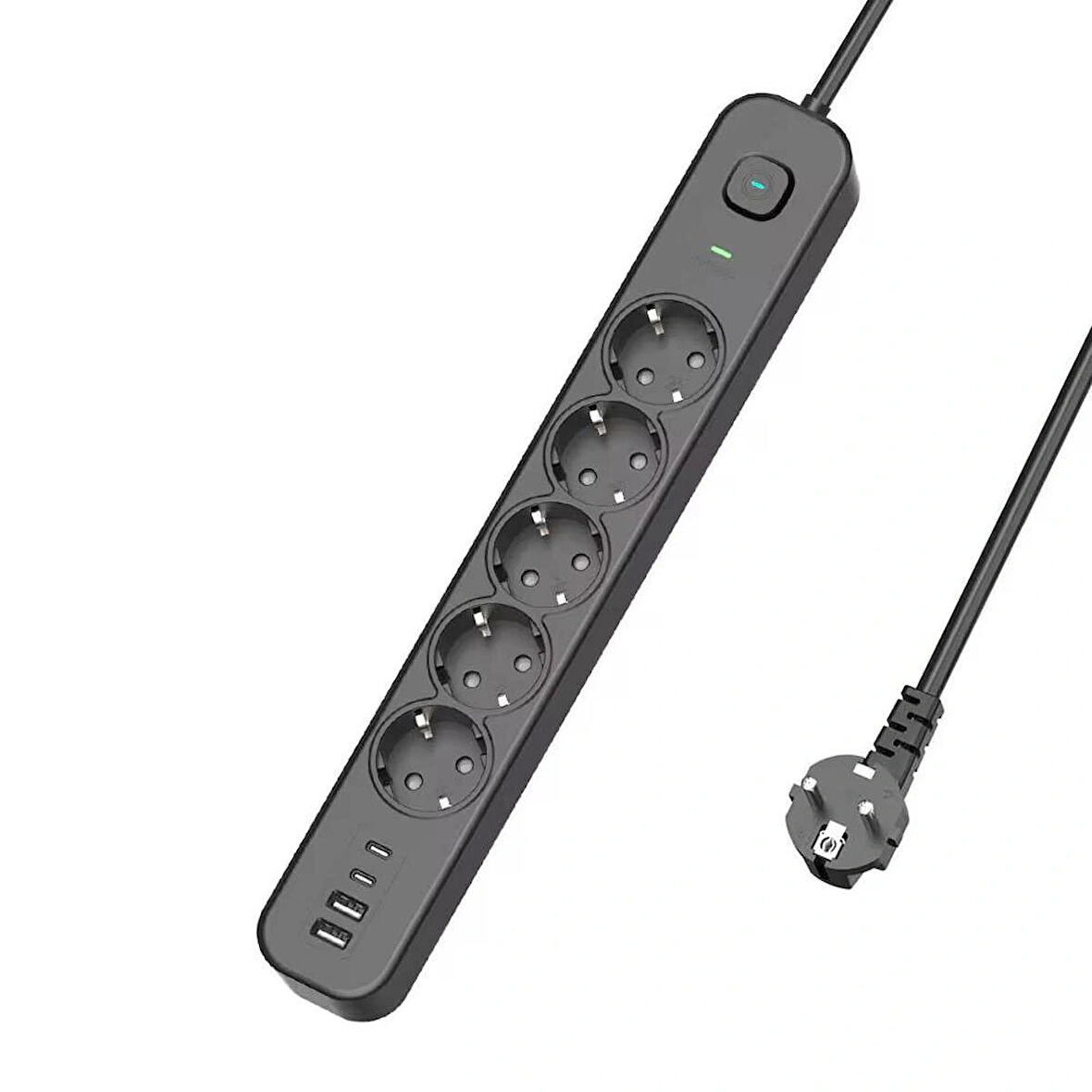 USB-C + USB-A Girişli 5'li Akım Korumalı Priz | 2m Kablo 3680W