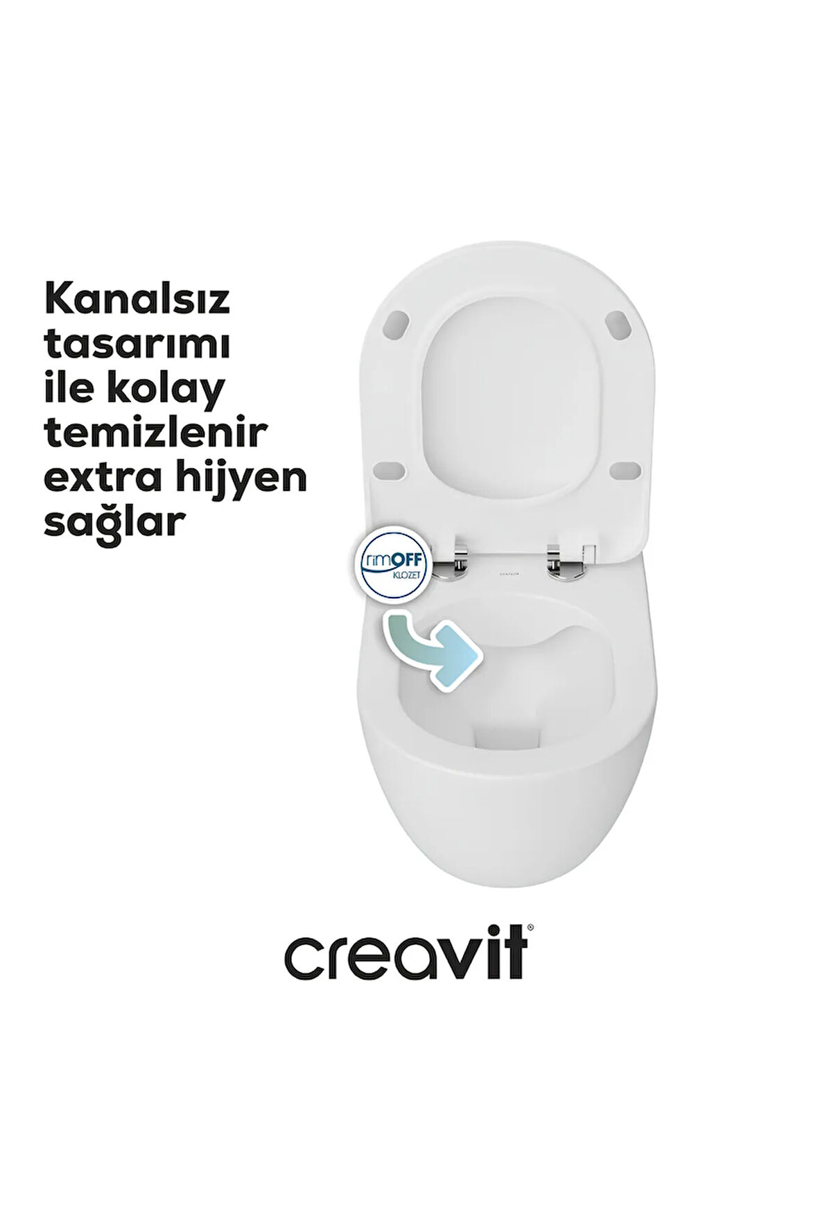 FE322 Free İnci Mat Beyaz Rim-Off Asma Klozet, Creavit Duroplast Mat Beyaz Kapak