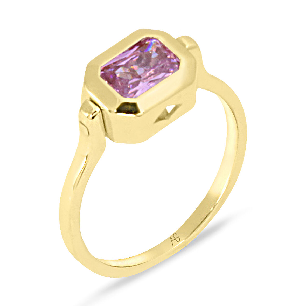 Lila Baget Taşlı Altın Yüzük (FTY0129)