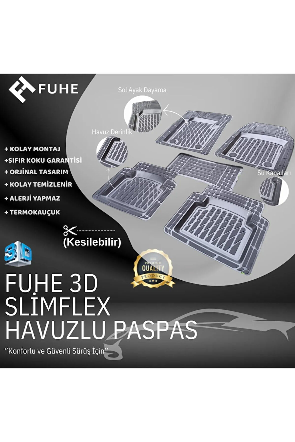 Ford Focus Hb 2023 Uyumlu 4d Havuzlu Üniversal Yeni Nesil Paspas Siyah Gold Seri