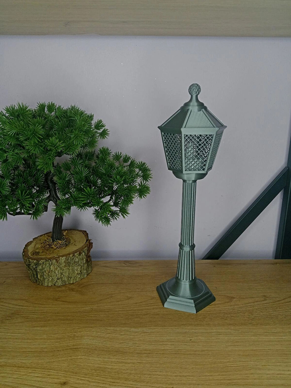 Vintage Tarz 3D Baskı Sokak Lambası Tek Mumluk Hazneli Gümüş – Masaüstü Dekor