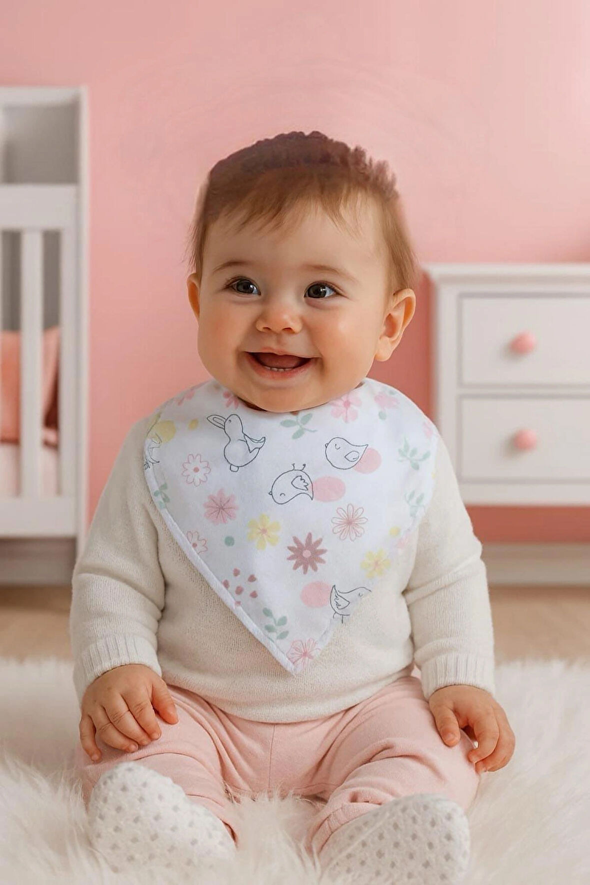 ÇİFT KATLI ÇITÇIT KAPAMALI %100 PAMUK BEBEK FULAR ÖNLÜK