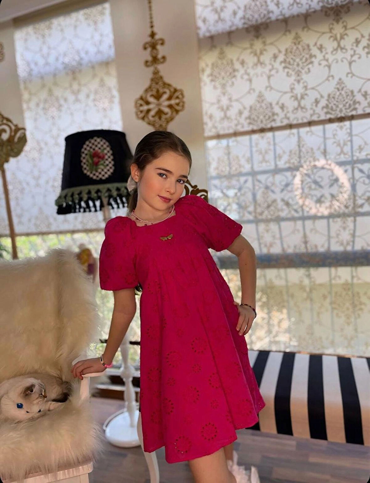 Kız Çocuk Fisto Kumaş  Yazlık  Fuşya  Elbise