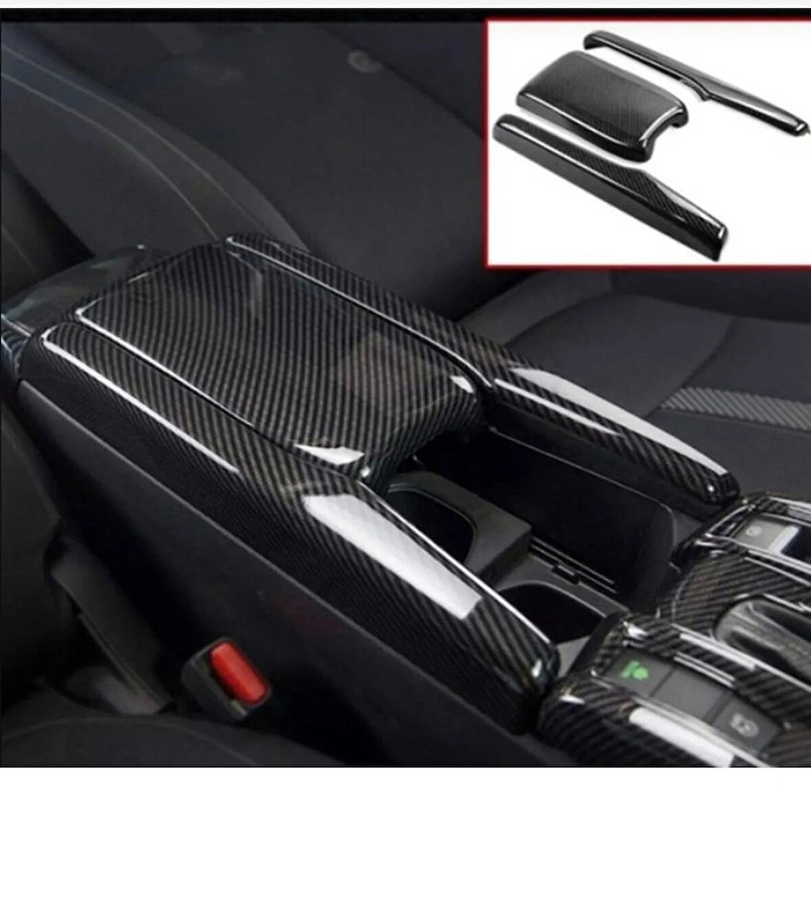Honda Civic Fc5 Fk7 2016-2021 Uyumlu Kol Dayama Üst Kaplaması Karbon Desenli 3 Parça