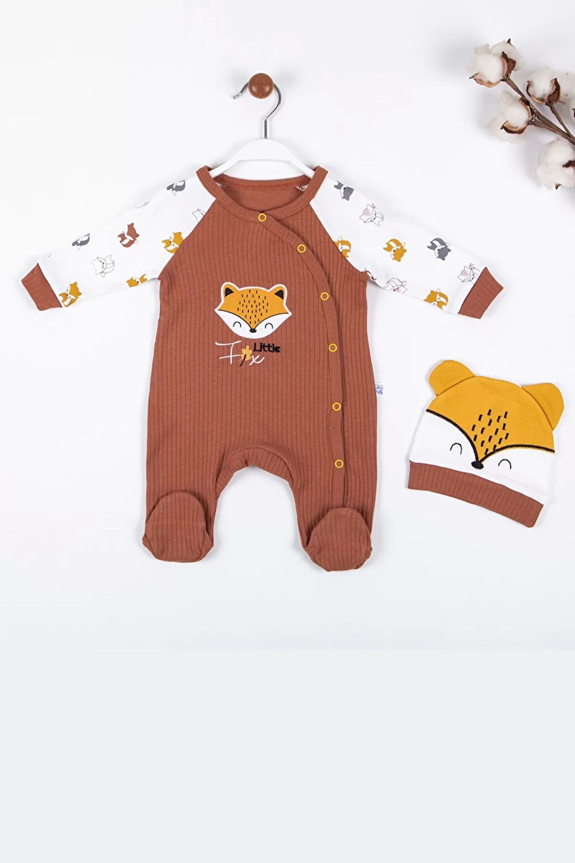 Little Fox Desenli % 100 Pamuk Erkek Bebek Tulumu