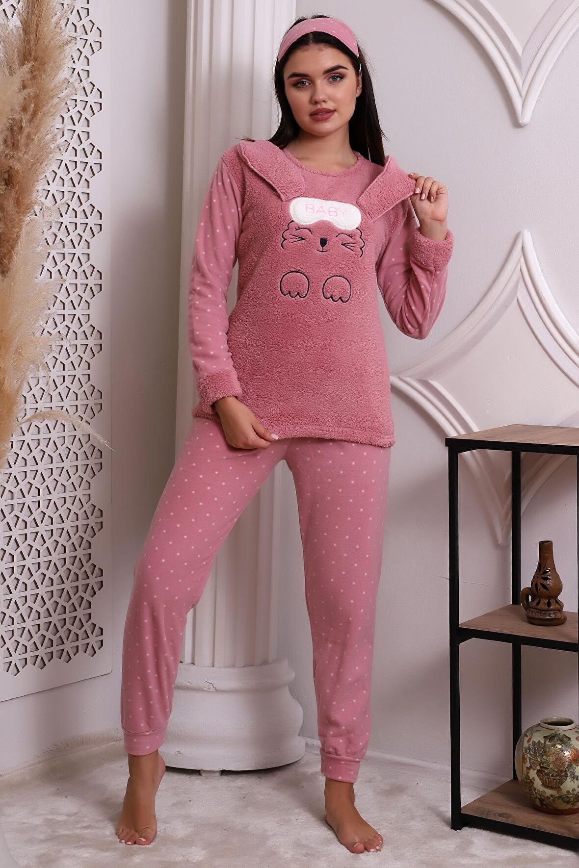 Fawn 3002 Peluş Welsoft Polar Kışlık Kadın Ev Pijama Takımı