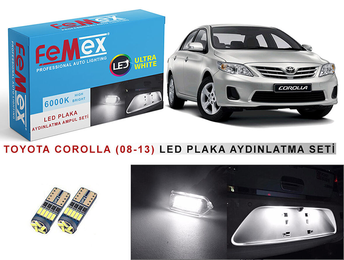 Toyota Corolla (2008-2013) LED Plaka Aydınlatma Ampul Seti FEMEX Parlak Beyaz