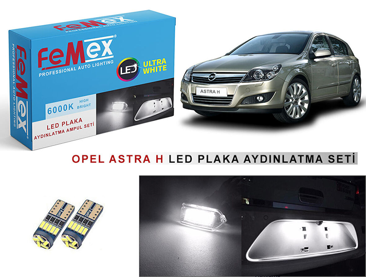 Opel Astra H LED Plaka Aydınlatma Ampul Seti FEMEX Parlak Beyaz