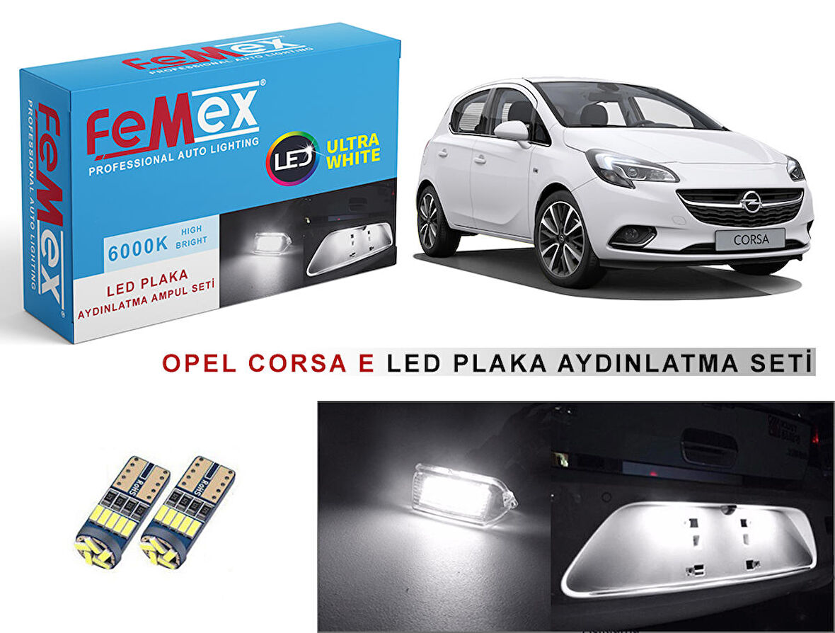 Opel Corsa E LED Plaka Aydınlatma Ampul Seti FEMEX Parlak Beyaz