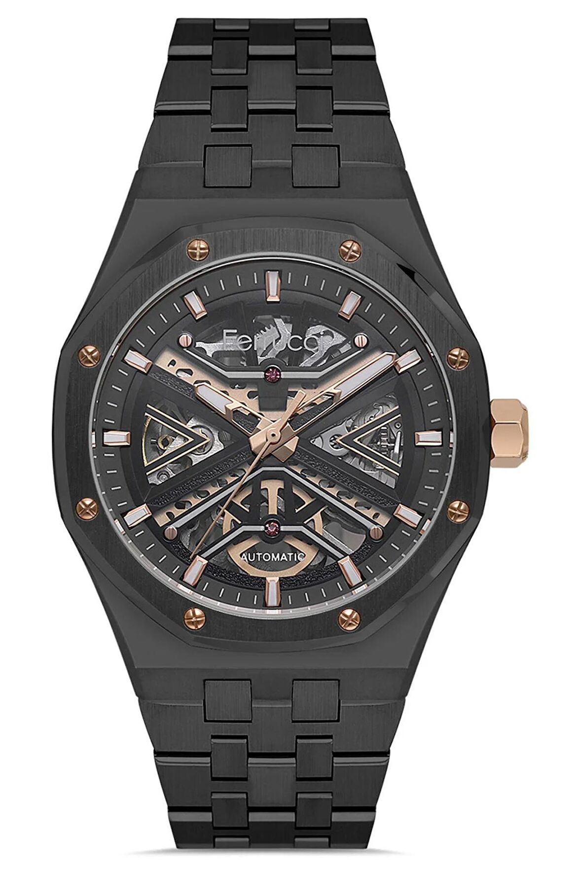 Erkek Çelik Kasa Otomatik Kol Saati Çelik Kordon Paslanmaz Çelik Su Geçirmez Premium Pilsiz Model