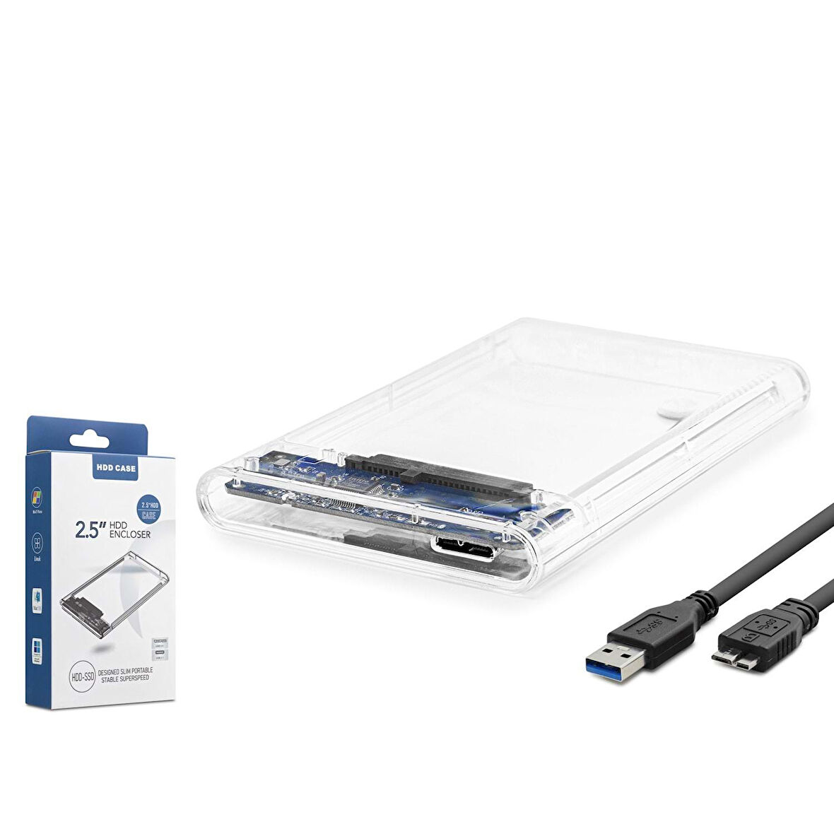 Hadron HDX1760 SATA3 2.5" USB 3.0 Kablolu Plastik Kasa HDD/SSD Kutusu - Şeffaf