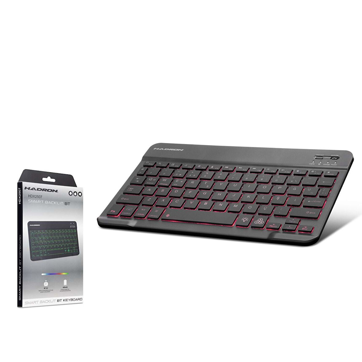Hadron HDX2507 Türkçe-Q FN Multimedia RGB Ledli Bluetooth 5.0 Kablosuz Mini Klavye - Metalik Füme