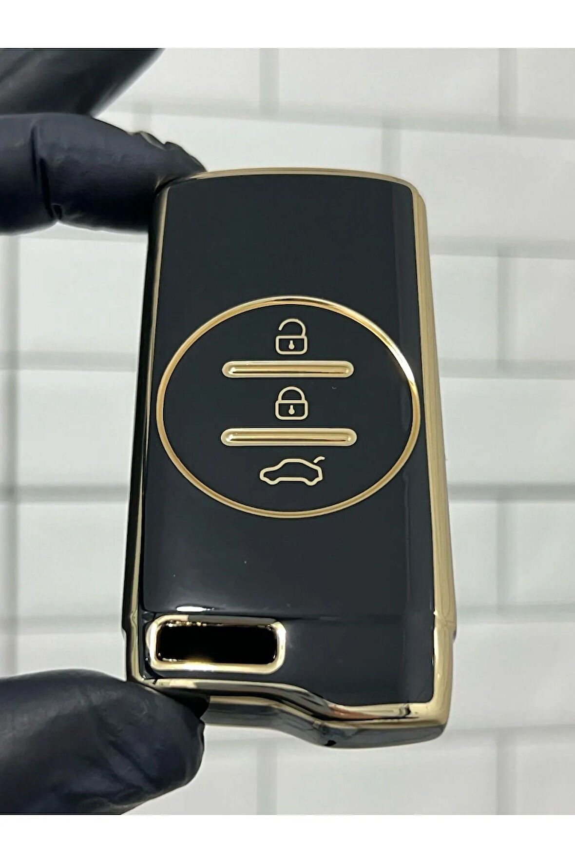 Lüx Chery Tiggo 7 Pro 3 Buton Smart Nano Anahtar Kılıfı Siyah Gold Altın Renk 1.ci Kalite