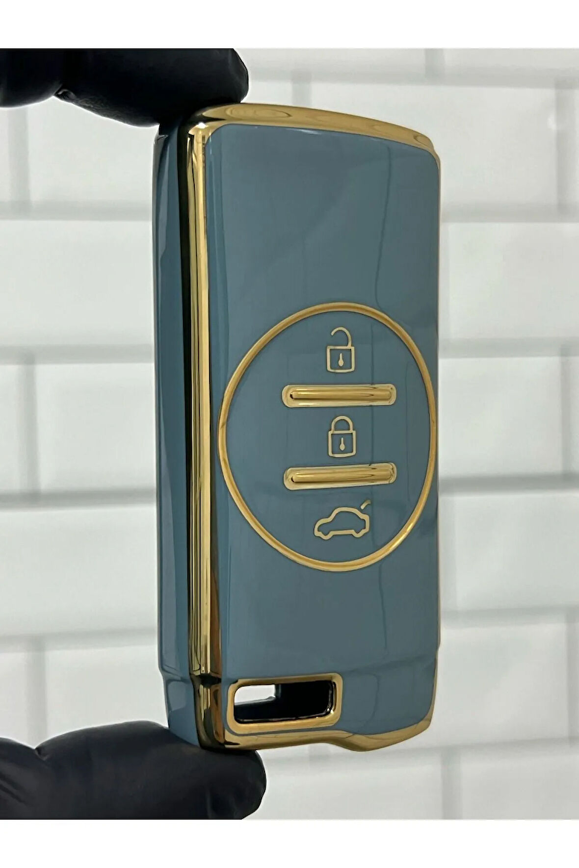 Lüx Chery Tiggo 7 Pro 3 Buton Smart Nano Anahtar Kılıfı Gri Gold Altın Renk 1.ci Kalite