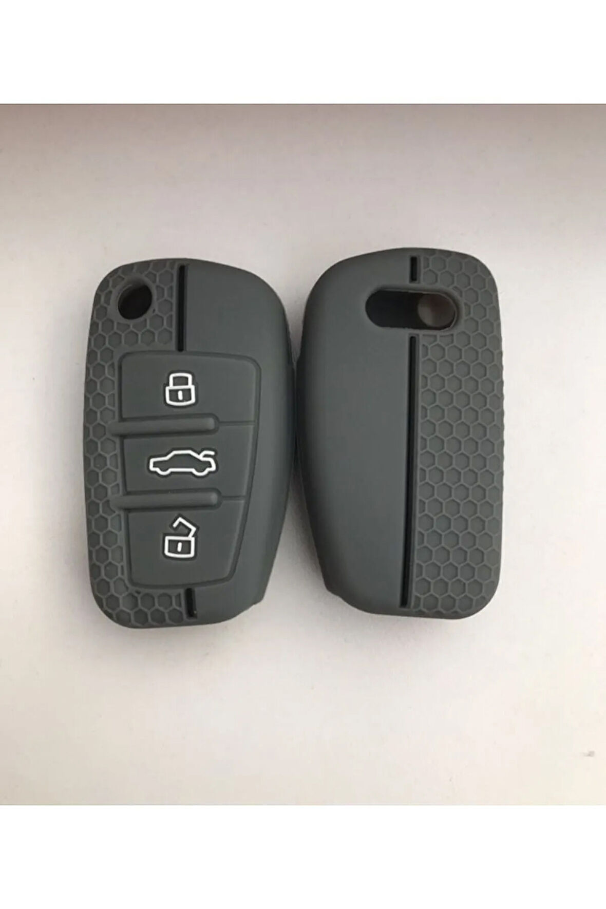 Lüx Audi A1 A3 A4 A5a 6a A7 Q3 Q5 Q7 Silikon Anahtar Koruma Kılıfı Petek Desenli Gri Renk
