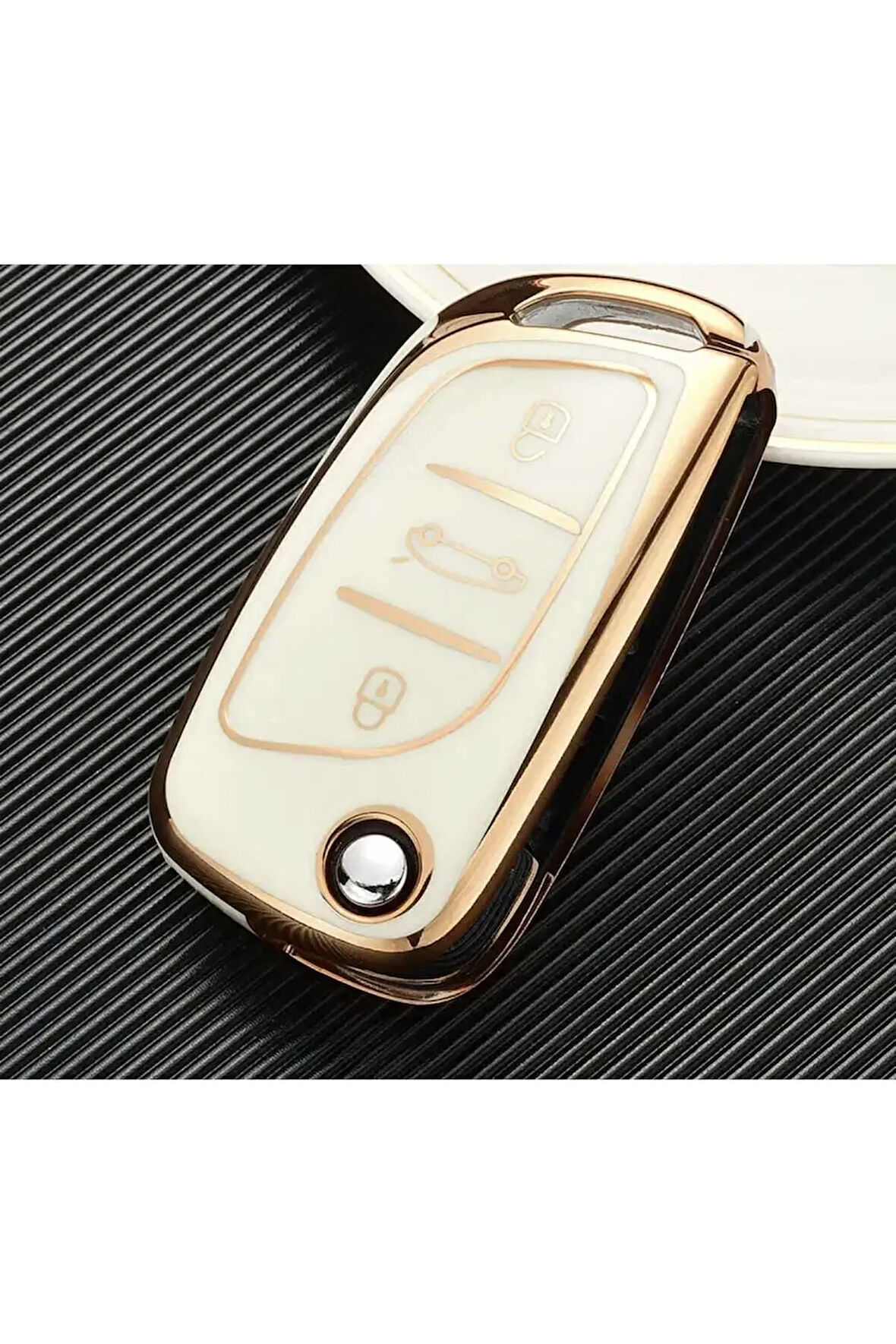 Lüx Citroen C1 C2 C3 C4 C5 Peugeot 306 407 807 Ds Ds4 Ds6 Nano Anahtar Kılıfı Beyaz Gold Altın Renk