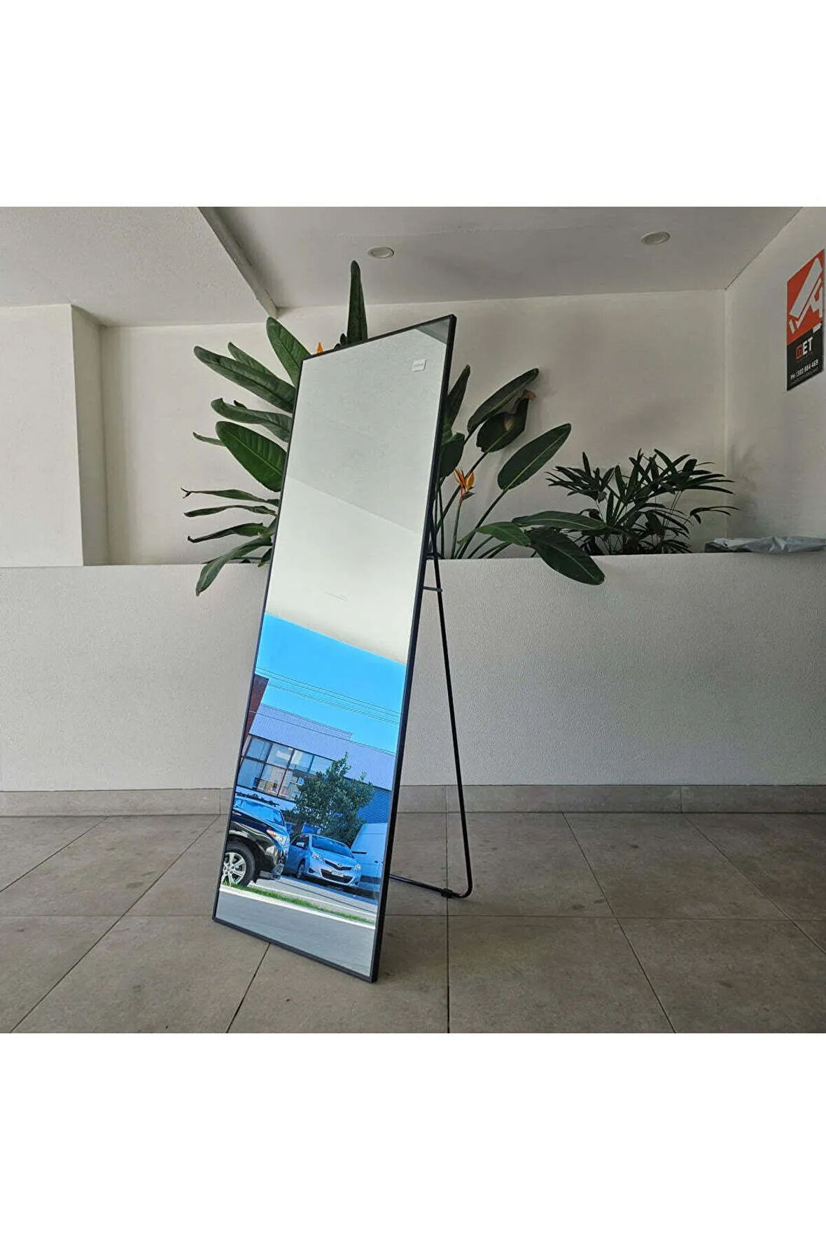 190x70 cm Metal Boy Ayna - Ayaklı Büyük Boy Ayna - Siyah