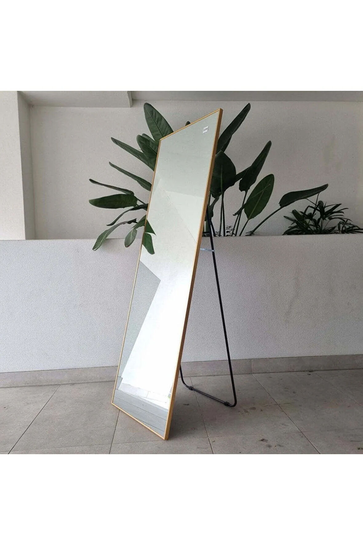 190x70 cm Metal Boy Ayna - Ayaklı Büyük Boy Ayna - Gold