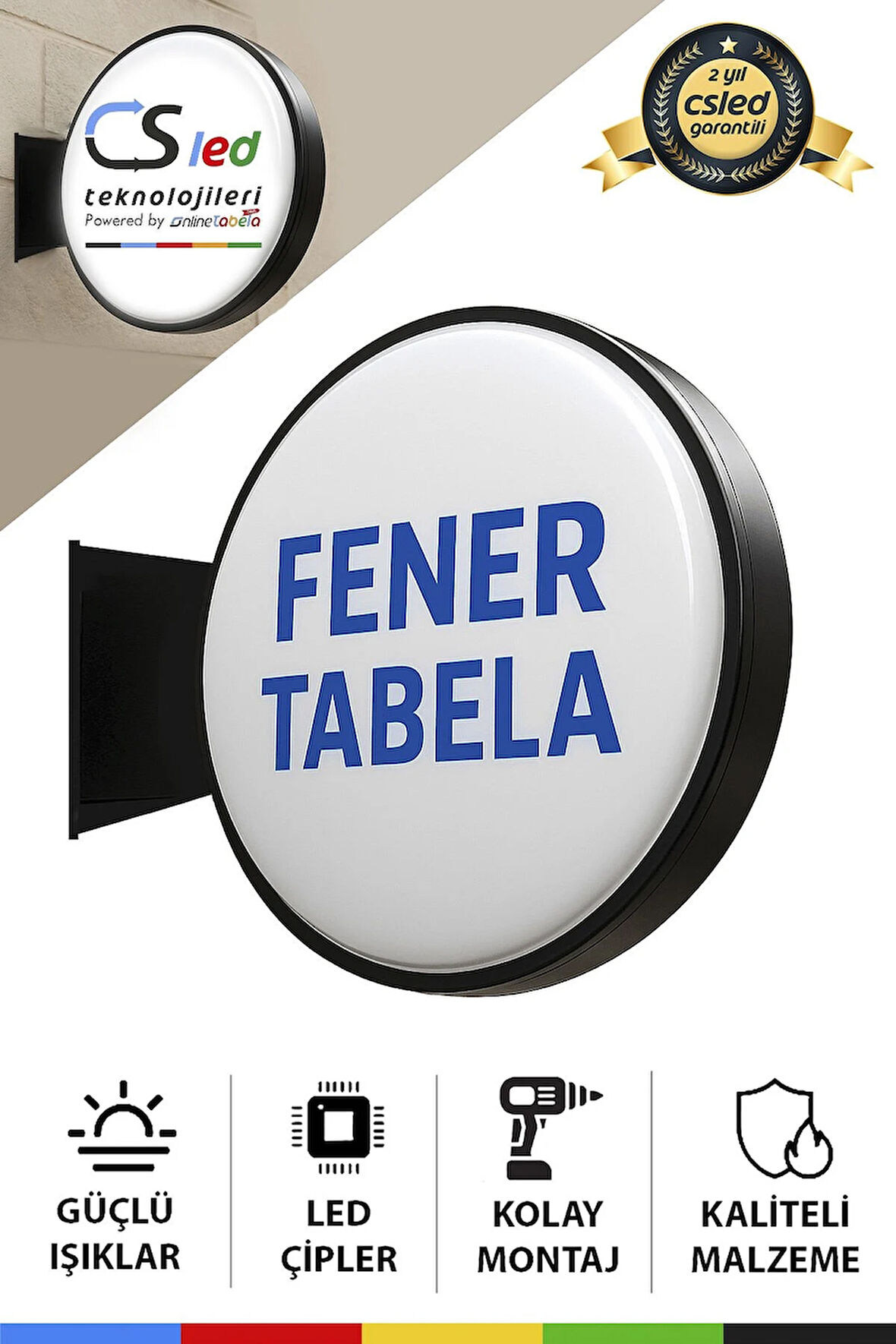 Fener Tabela 60 CM – Çift Taraflı Vakum Pleksi, Mercekli LED Aydınlatmalı, Alüminyum Gövde, Dış Mekan Dayanıklı Işıklı Tabela