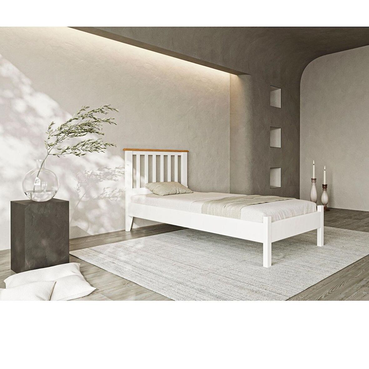 Fidan Modern İnci Beyaz Tek Kişilik Karyola 120x200