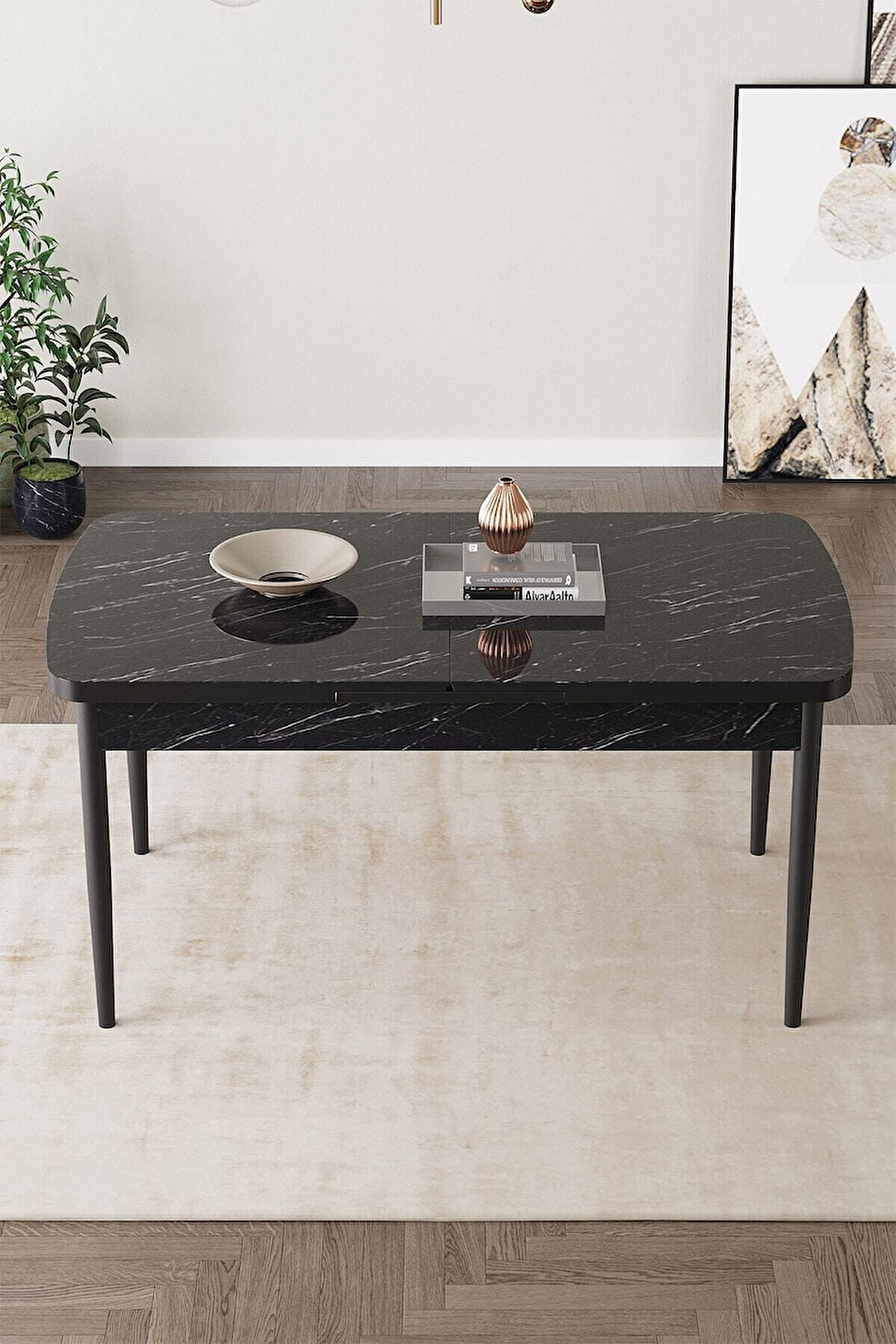  Fiona 80x132 Mdf Masa Metal Ayaklı Açılabilir Üst Kalite Mutfak Masası, Yemek Masası, Salon Masası