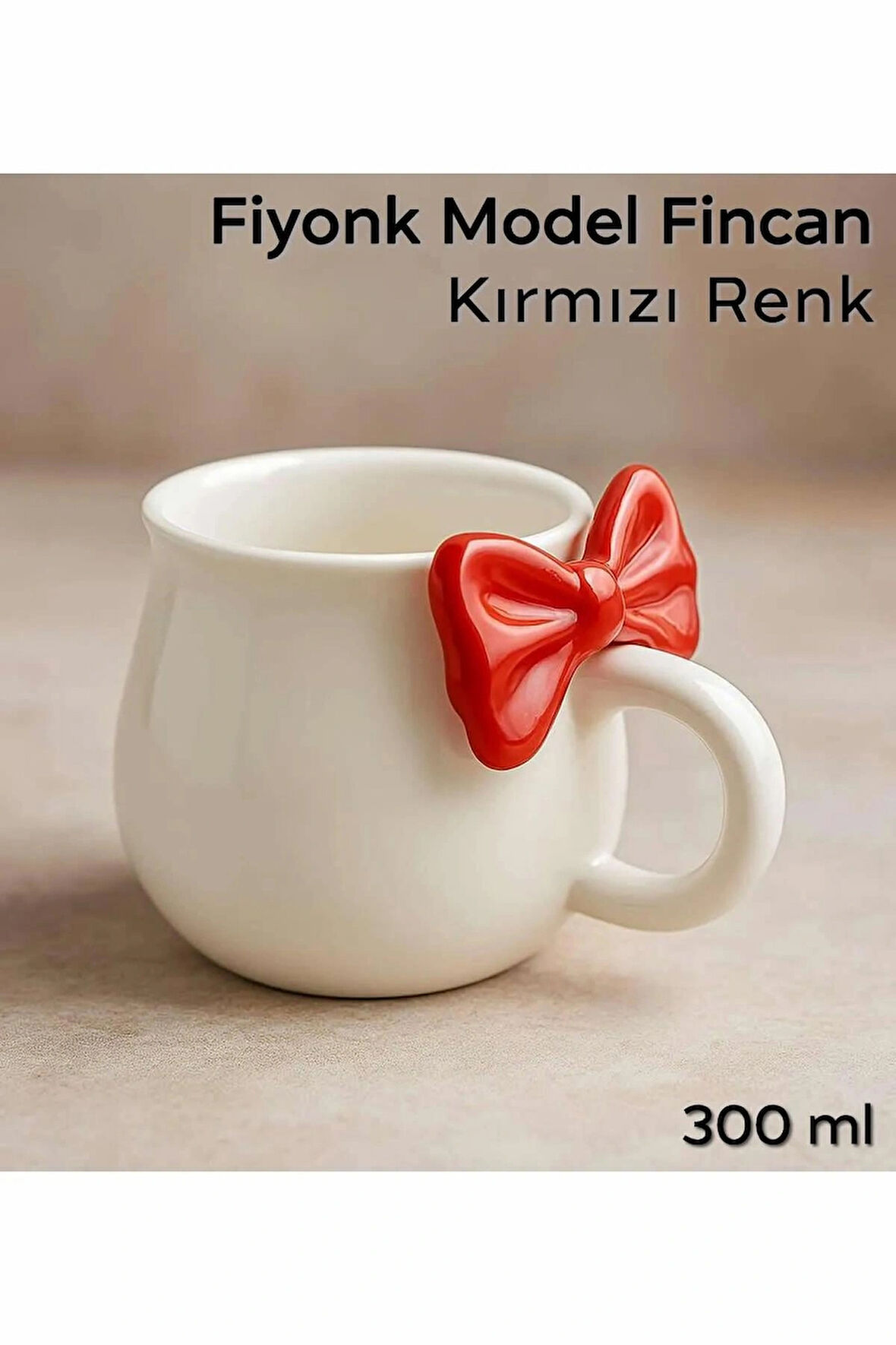 1 Adet Kırmızı Fiyonk Serisi Kupa Bardak Fiyonklu Tasarım Çay Kahve Sunum Kupası