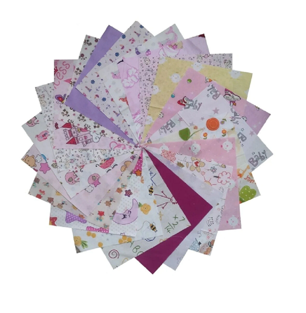 Kız Bebek Çocuk Pembeli - 25x25 Cm 20 Parça Kırkyama Patchwork Pamuklu Kumaş 